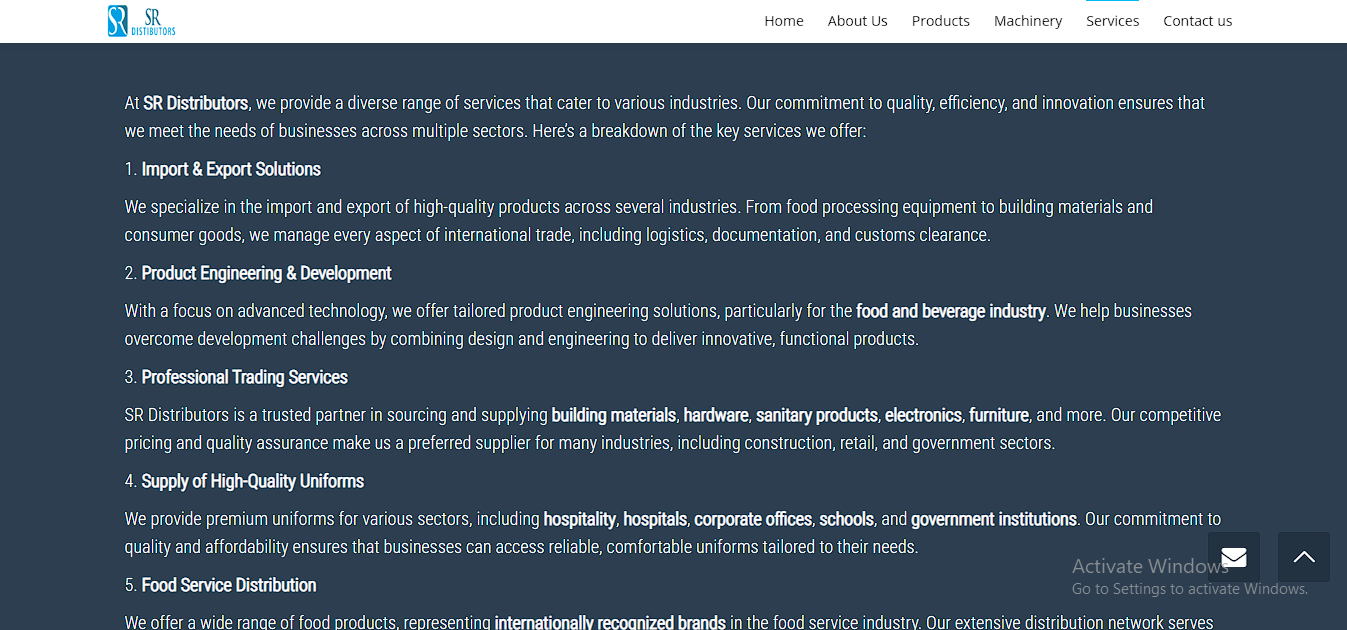 SR Distibutors import-export industry Website